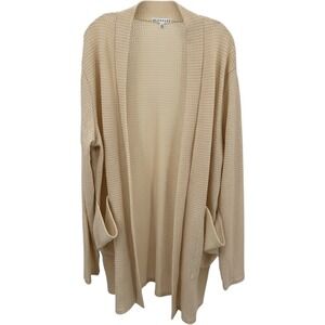 Blakeley Beige Waffle Knit Open Front Cardigan Sweater Pockets Oversized Women S